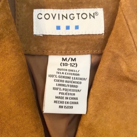 Vintage Covington Cognac Brown Suede Leather Preppy Jacket Blazer Size 10 - Picture 12 of 12